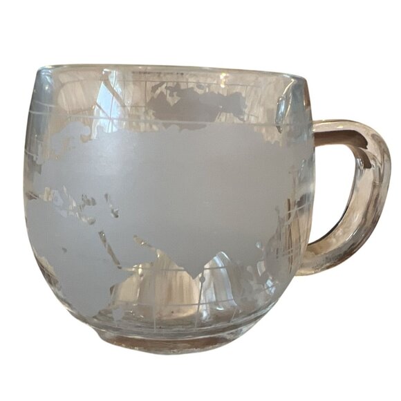 Vintage Nestle World Globe Etched Clear Glass Coffee Mug Tea Cup 1970s - Picture 2 of 5